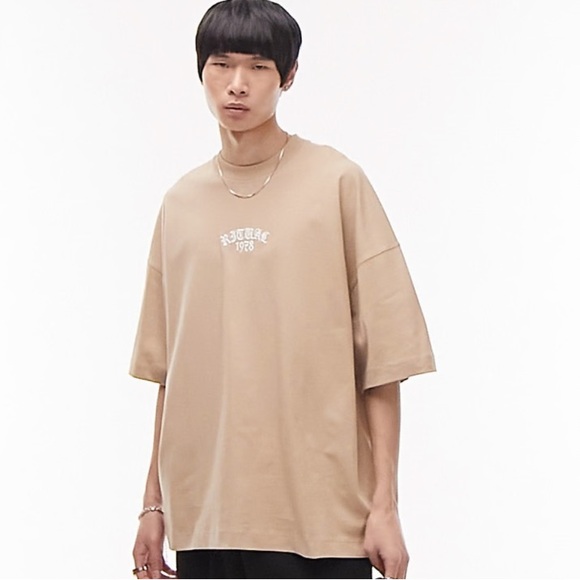 Topman Other - Topman extreme oversized fit T-shirt with ritual 1978 embroidery in stone
